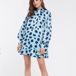 Glamorous Mini Smock Dress w/ Neck Tie and Peplum